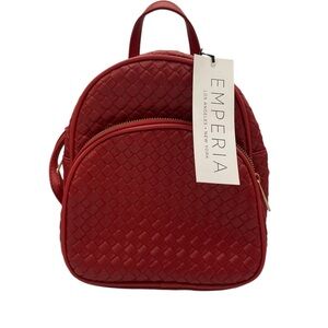 NWT EMPERIA Vegan Leather Red Woven Women's Backpack